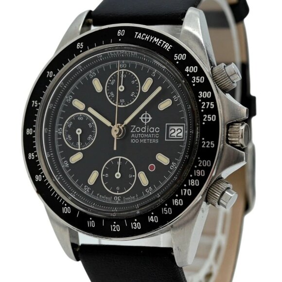 Zodiac 40mm Men's Red Dot Chrono Valjoux 7750 Auto Watch on Leather - Picture 1 of 8